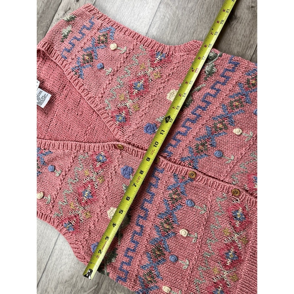 Vintage Talbots Sweater Vest Womens Size PS Pink Floral Cottagecore Knit - Picture 5 of 8